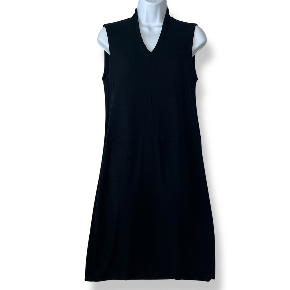 Eileen Fisher S Dress‎ Black Sleeveless V-Neck Jersey Knit Viscose Lycra Classic